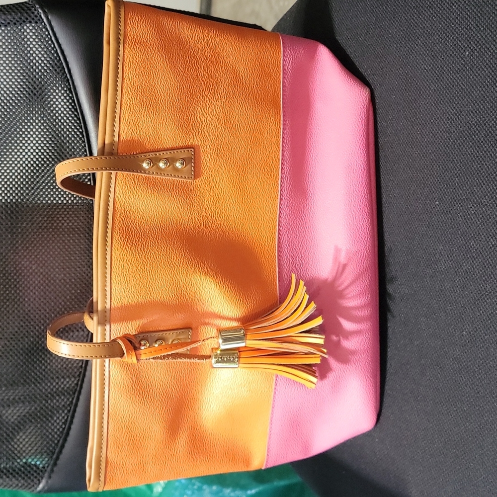 Cinda B orange and pink tote like purse